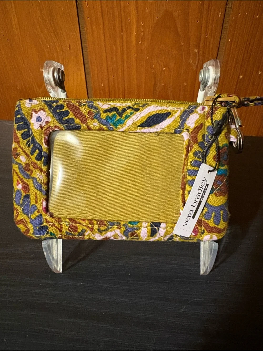 Vera Bradley Mustard Floral ID Wristlet with Multicolor Print